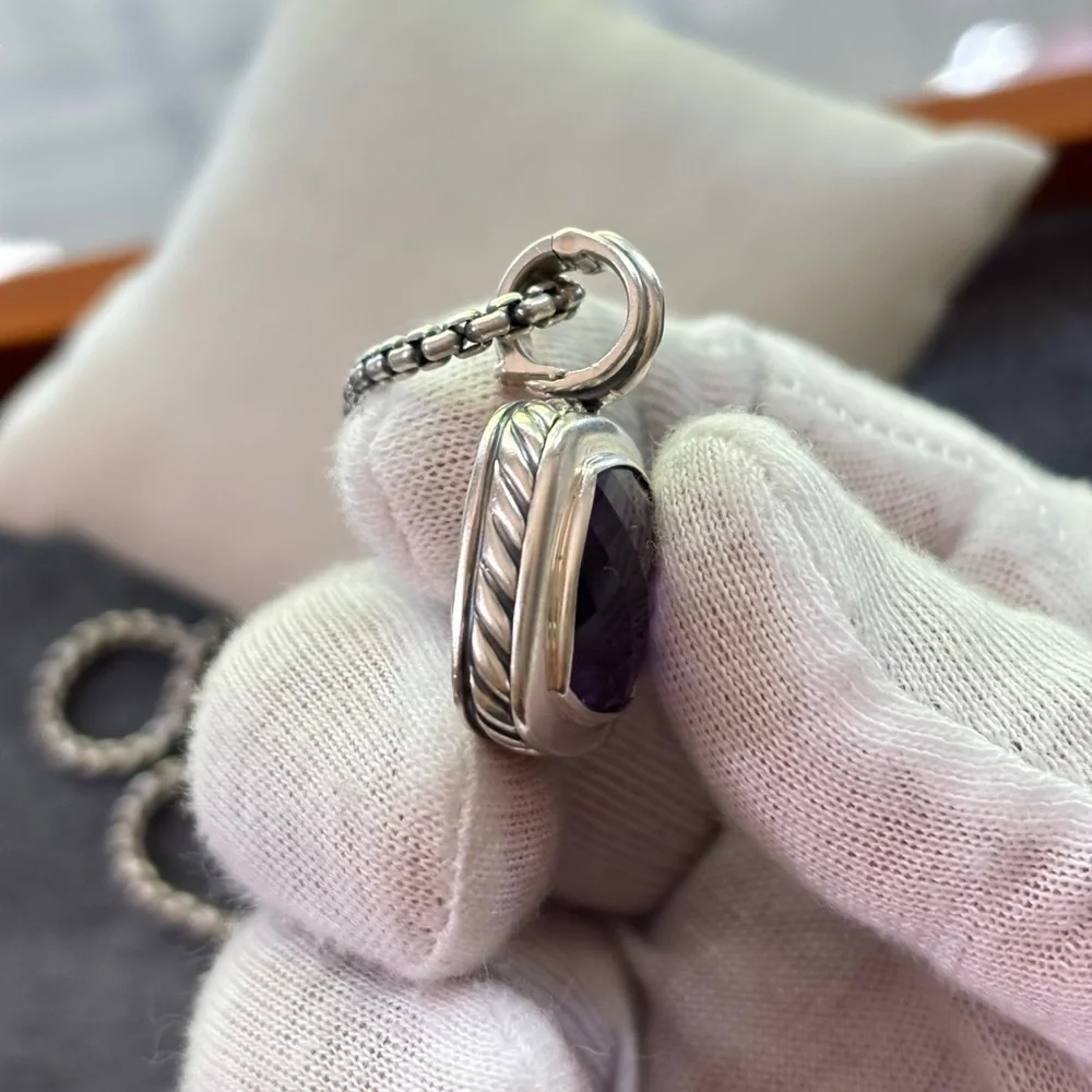 David Yurman Sterling silver 14mm Albion Pendant Necklace with Amethyst 32